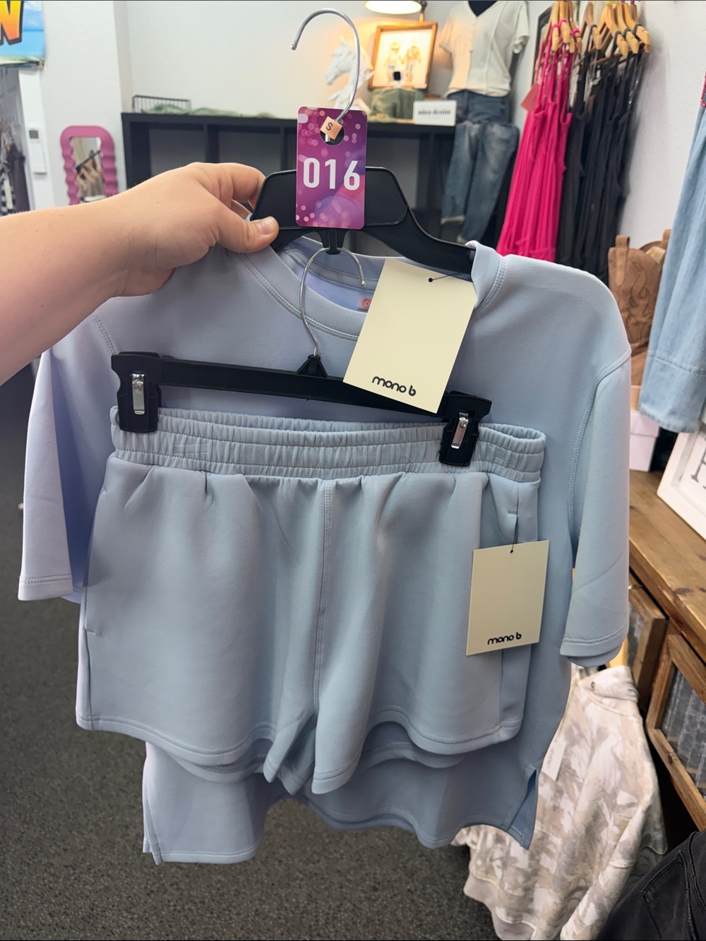 Mono B Pastel Blue Activewear Set - Short Sleeve Top & Shorts
